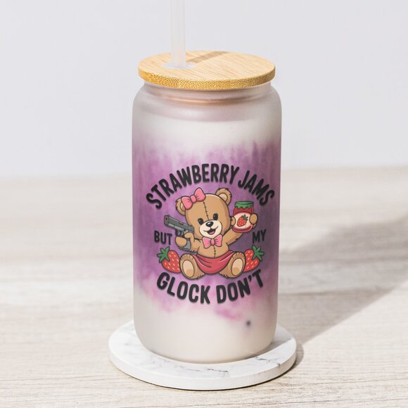 Strawberry Jams Mug, But My Glock Don’t, Iced Coffee Tumbler, Funny Bear Cup - Picture 3 of 7